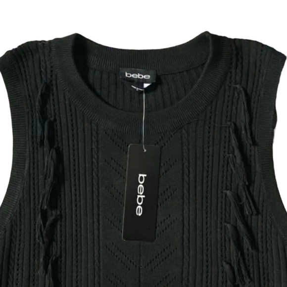 Bebe Black Sleeveless Pointelle Knit Peplum Hem Emelia Sweater Size Medium - Picture 6 of 7